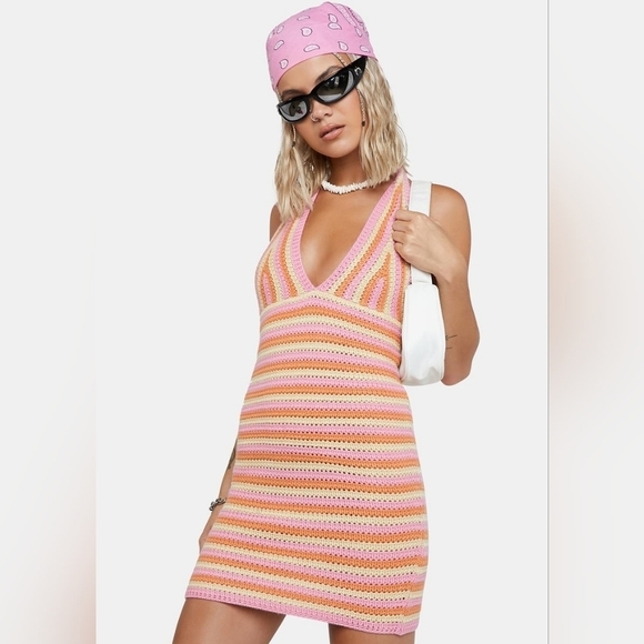 Dolls Kill Peppermayo Good Life Crochet Halter Dress, Size S/M - Picture 3 of 12